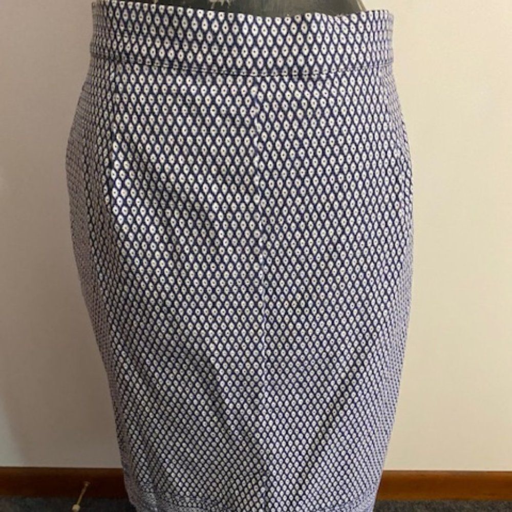 Roz & Ali Diamond cut print Blue/White/Black pencil skirt, size 1X